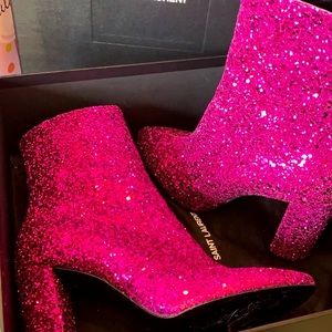 Saint Laurent Pink Glitter Boots